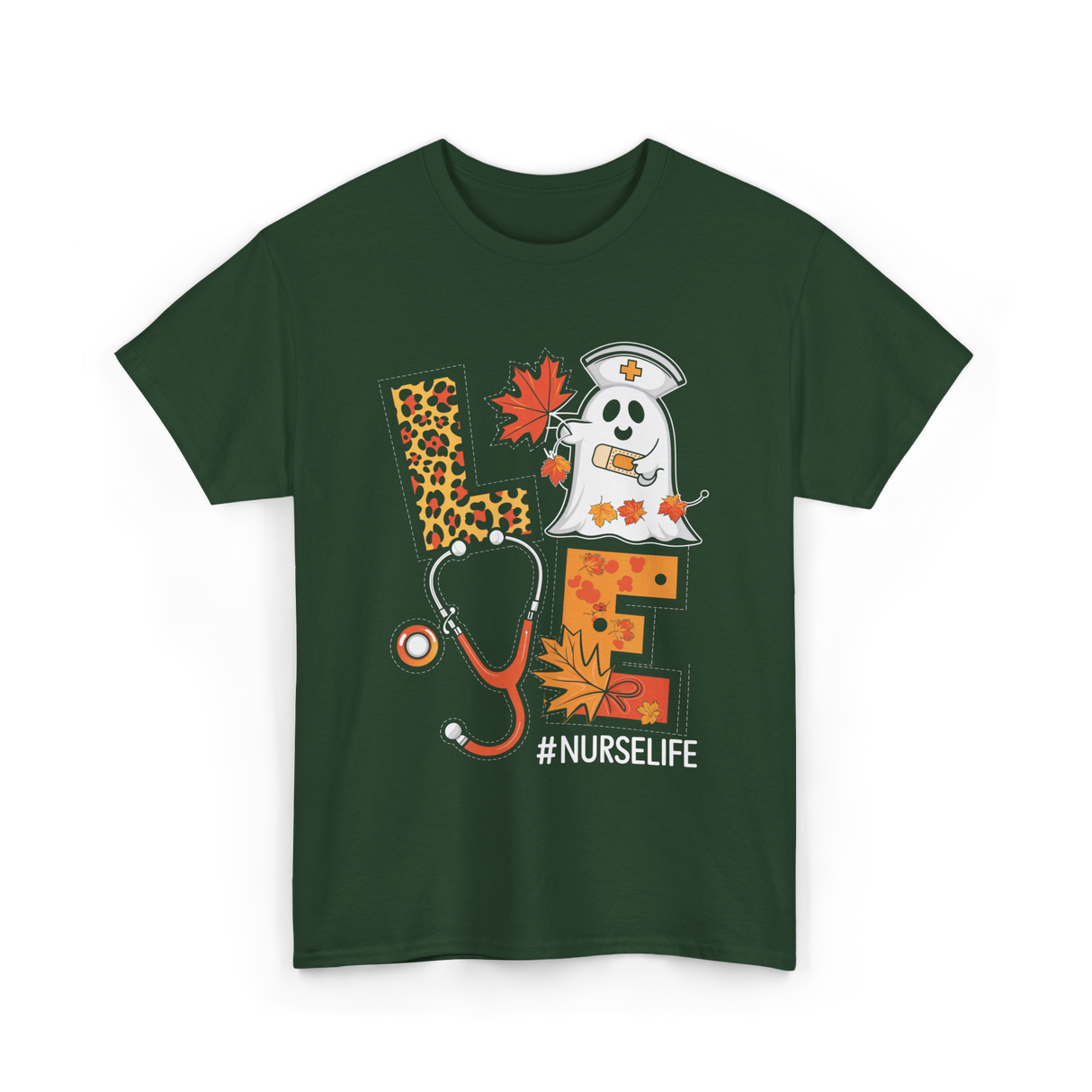 Nurse Life Ghost Halloween Nurse T-Shirt - Forest Green