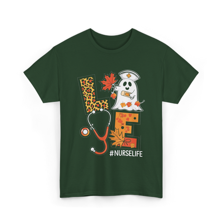 Nurse Life Ghost Halloween Nurse T-Shirt - Forest Green