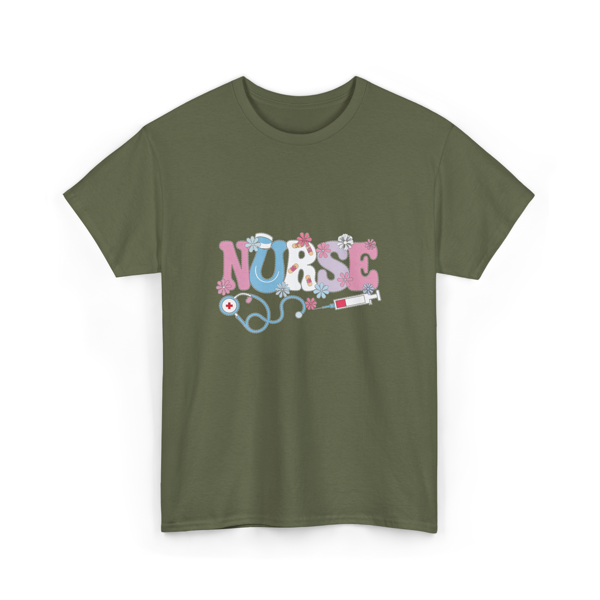 Nurse Retro Design Nursing T-Shirt - Military Green