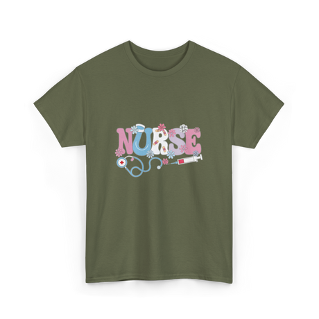 Nurse Retro Design Nursing T-Shirt - Military Green