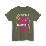 Officially 21 Girls Birthday T-Shirt - Military Green