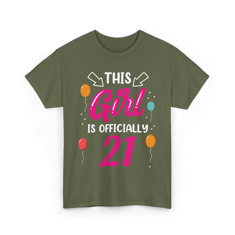 Officially 21 Girls Birthday T-Shirt - Military Green