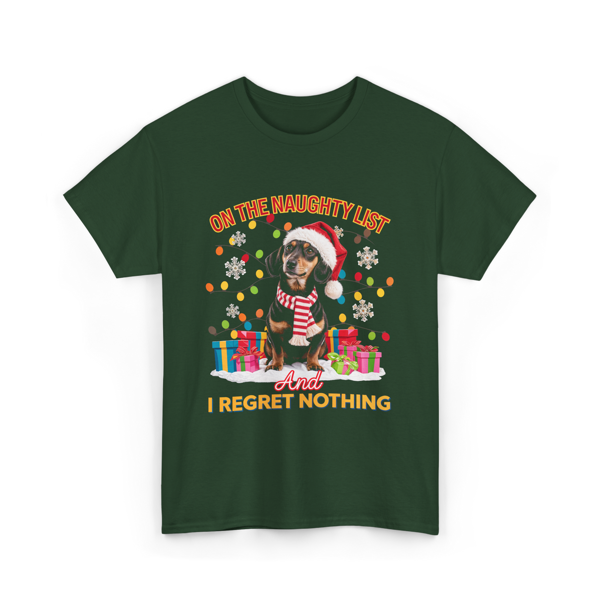 On The Naughty List Dachshund T-Shirt - Forest Green