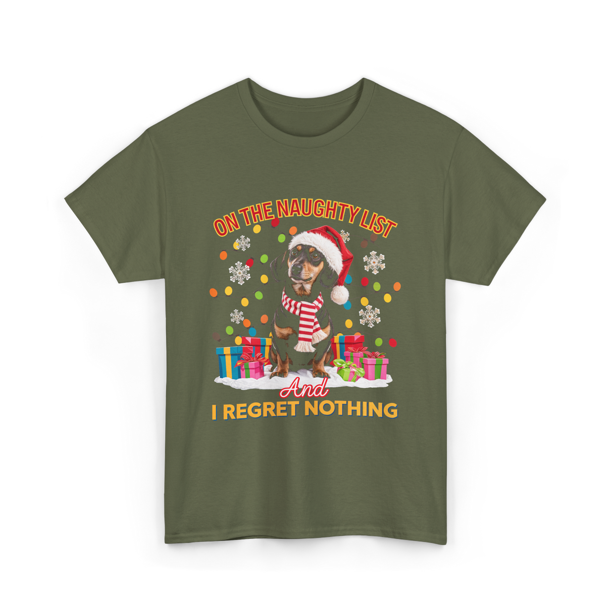 On The Naughty List Dachshund T-Shirt - Military Green