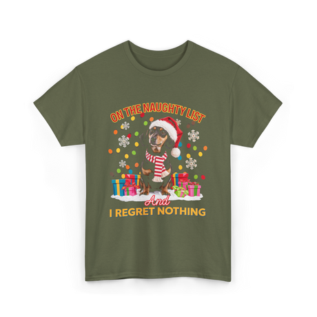 On The Naughty List Dachshund T-Shirt - Military Green