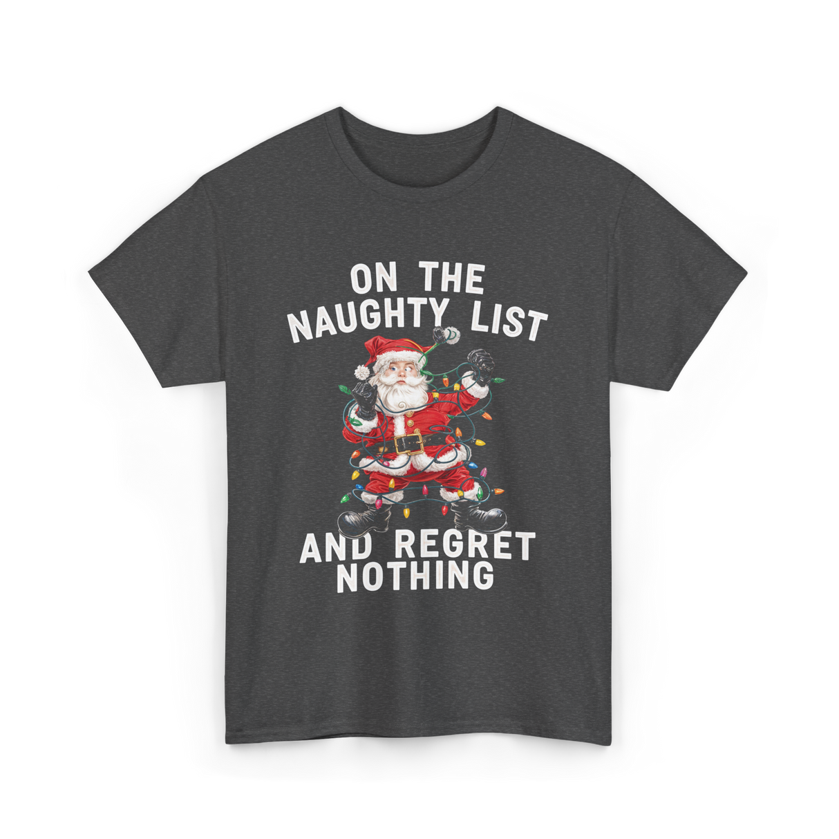 On the Naughty List Santa T-Shirt - Dark Heather