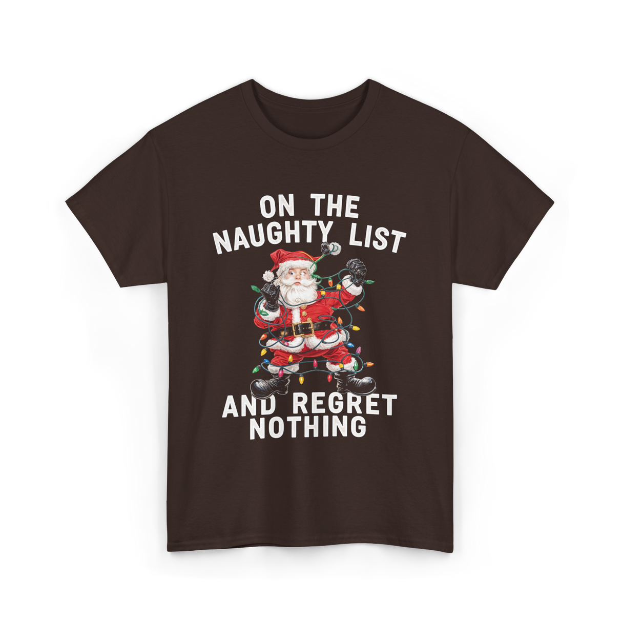 On the Naughty List Santa T-Shirt - Dark Chocolate