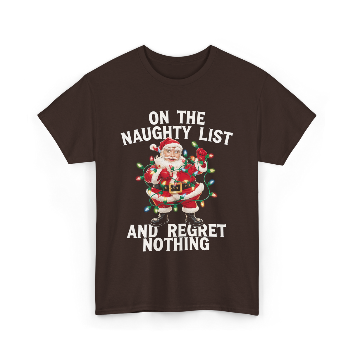 On the Naughty List Santa T-Shirt - Dark Chocolate