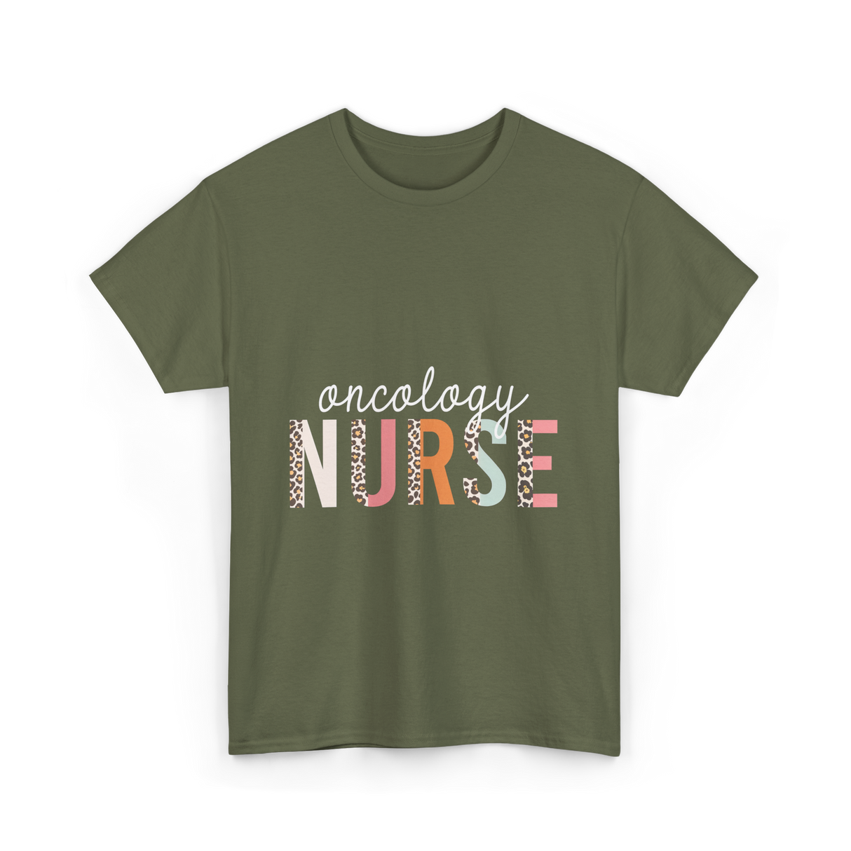 Oncology Nurse Nursing School Leopard Print T-Shirt - Military Green