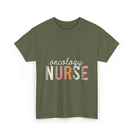 Oncology Nurse Nursing School Leopard Print T-Shirt - Military Green