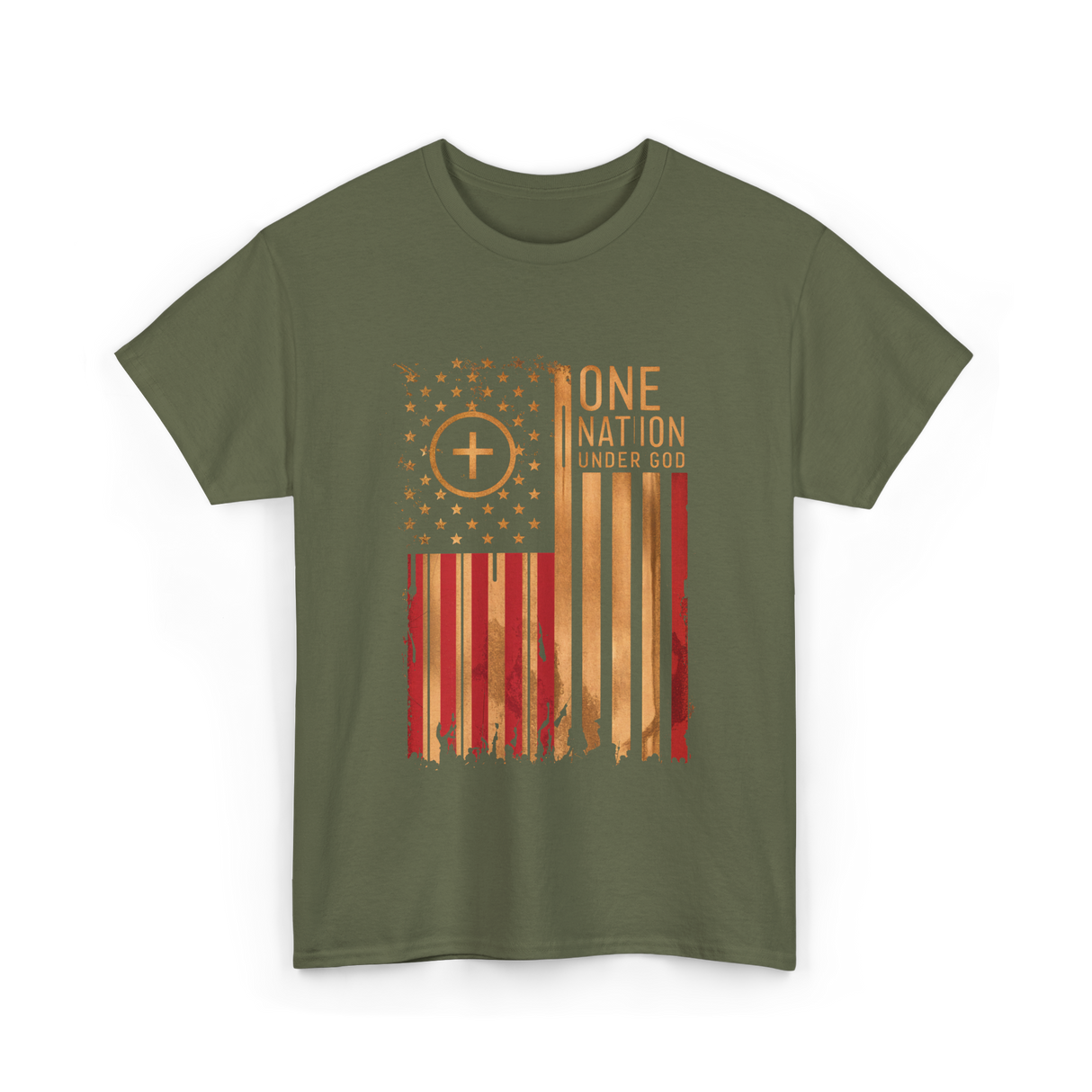 One Nation Under God Patriotism T-Shirt - Military Green