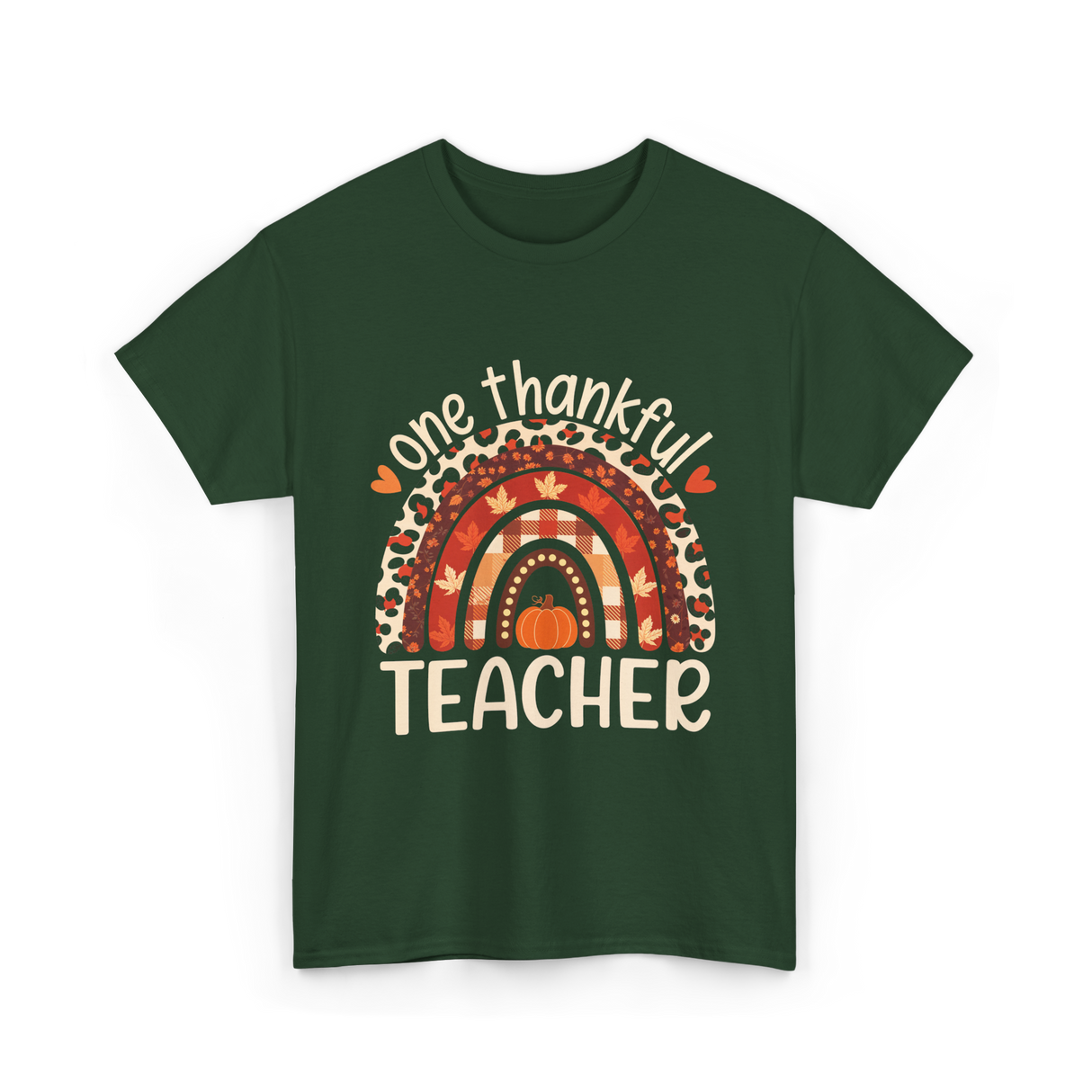 One Thankful Teacher Thanksgiving Teacher T-Shirt - Forest Green