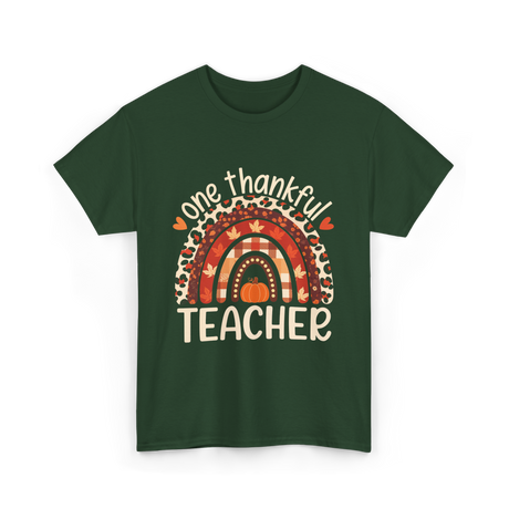 One Thankful Teacher Thanksgiving Teacher T-Shirt - Forest Green