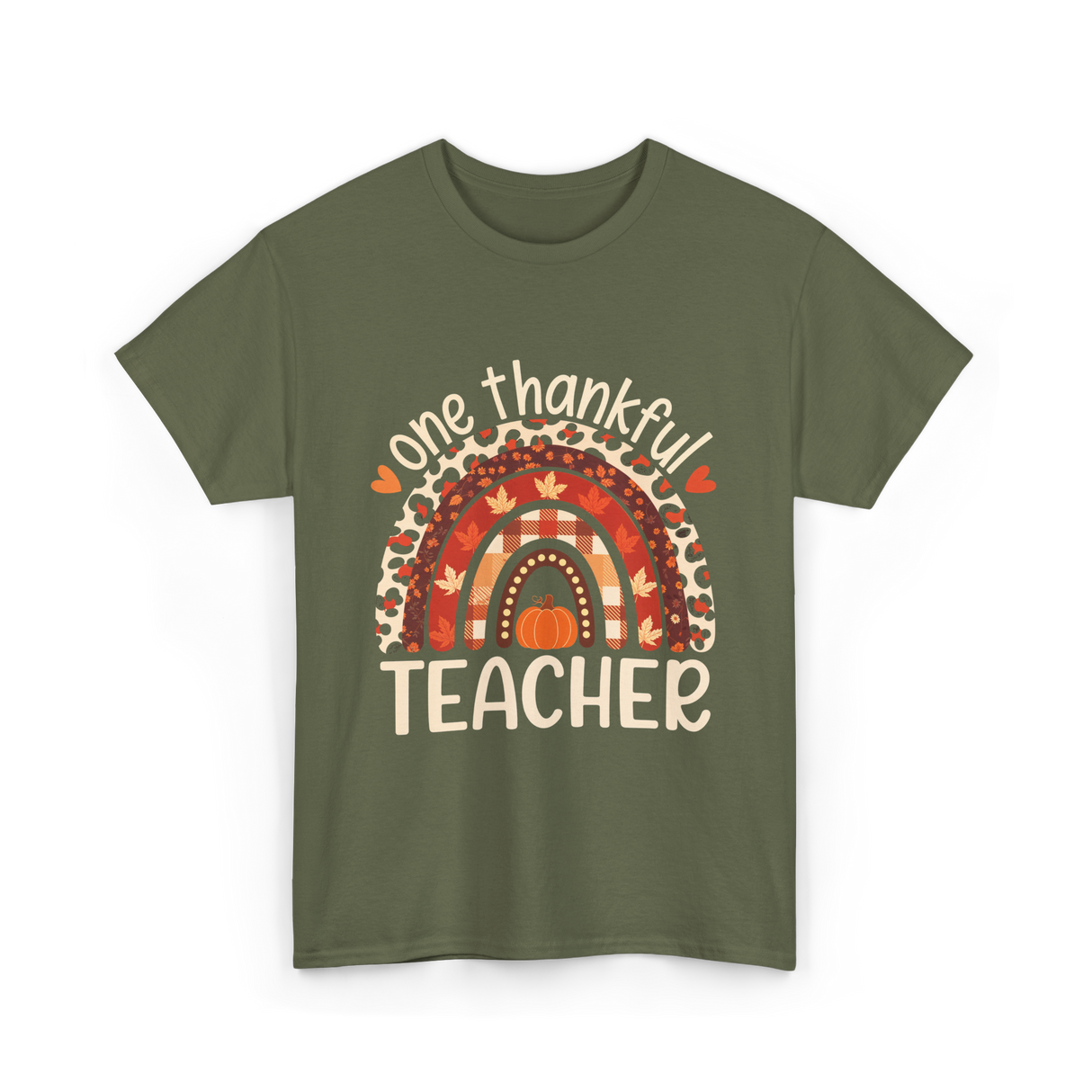 One Thankful Teacher Thanksgiving Teacher T-Shirt - Military Green