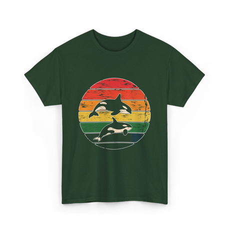 Orca Family Retro Art Orca T-Shirt - Forest Green