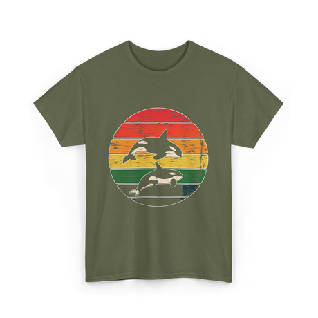 Orca Family Retro Art Orca T-Shirt - Military Green