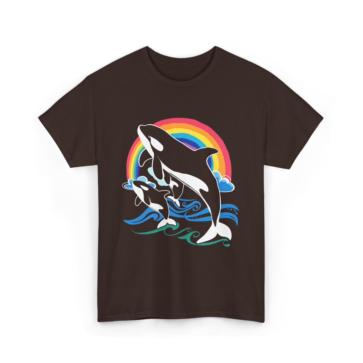 Orca Whale Jumping Orcas T-Shirt - Dark Chocolate