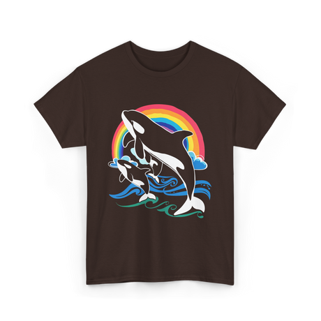 Orca Whale Jumping Orcas T-Shirt - Dark Chocolate