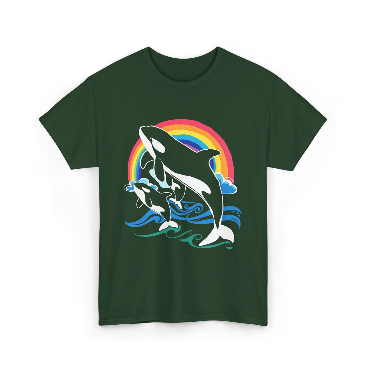 Orca Whale Jumping Orcas T-Shirt - Forest Green