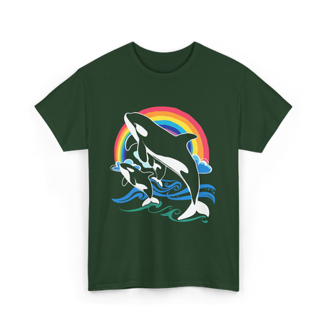 Orca Whale Jumping Orcas T-Shirt - Forest Green