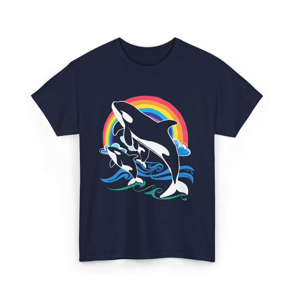 Orca Whale Jumping Orcas T-Shirt - Navy