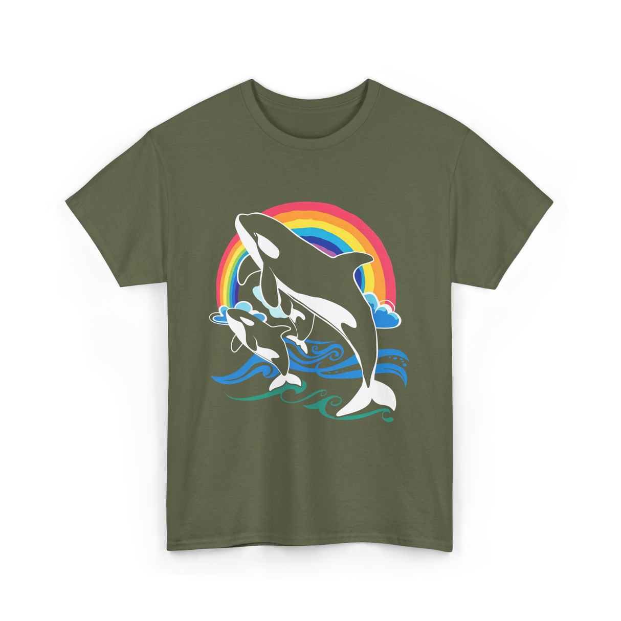 Orca Whale Jumping Orcas T-Shirt - Military Green