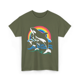 Orca Whale Jumping Orcas T-Shirt - Military Green