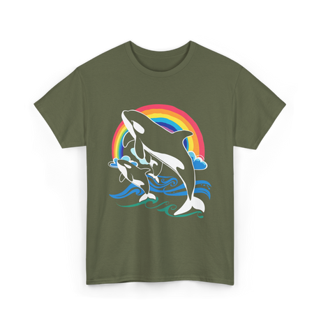 Orca Whale Jumping Orcas T-Shirt - Military Green