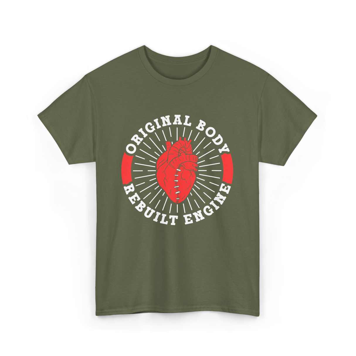 Original Body Rebuilt Engine Heart T-Shirt - Military Green