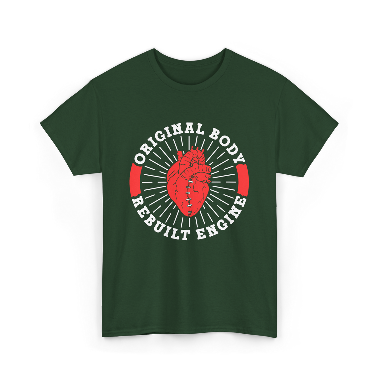 Original Body Rebuilt Engine Heart T-Shirt - Forest Green