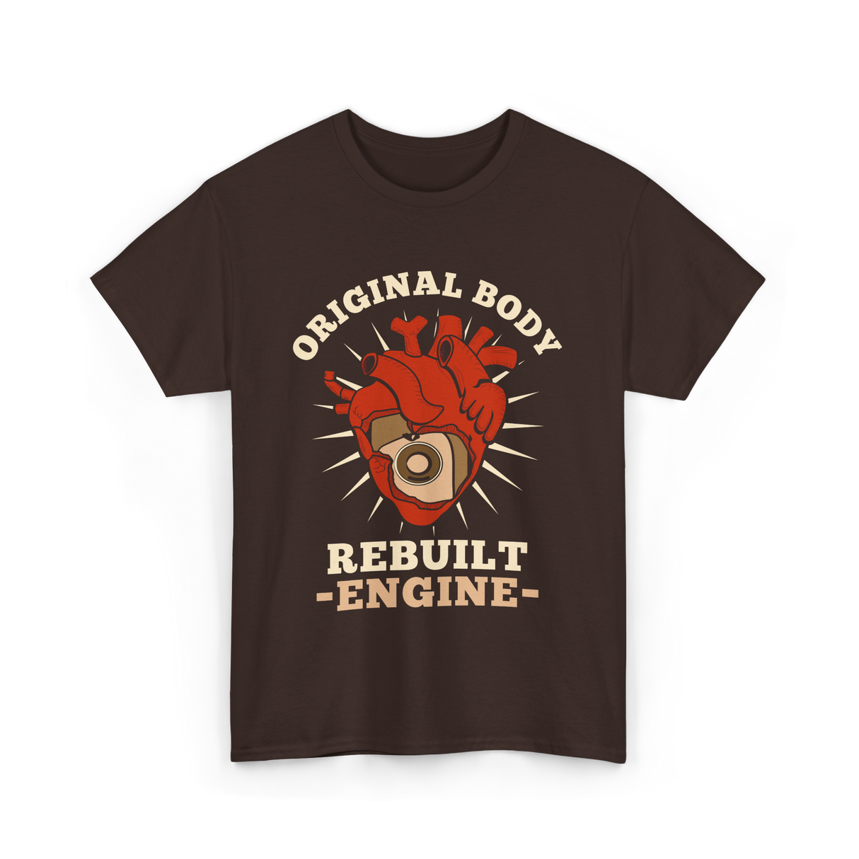 Original Body Rebuilt Engine Heart T-Shirt - Dark Chocolate