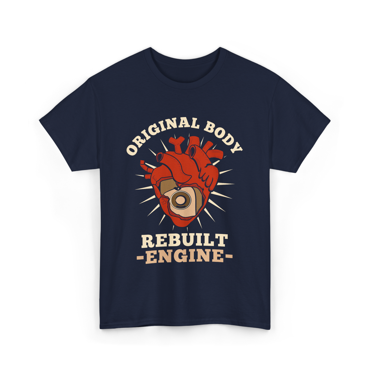 Original Body Rebuilt Engine Heart T-Shirt - Navy