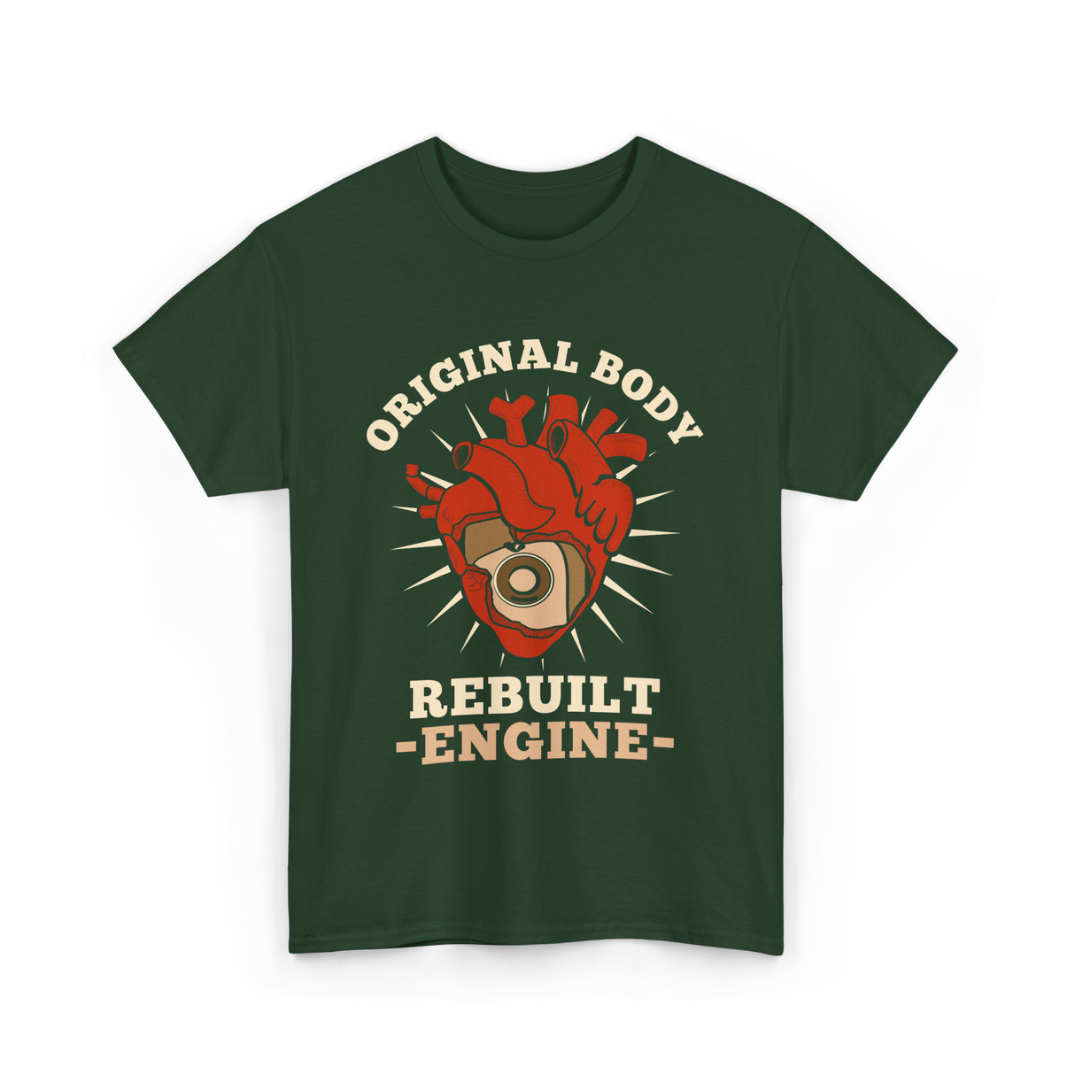 Original Body Rebuilt Engine Heart T-Shirt - Forest Green