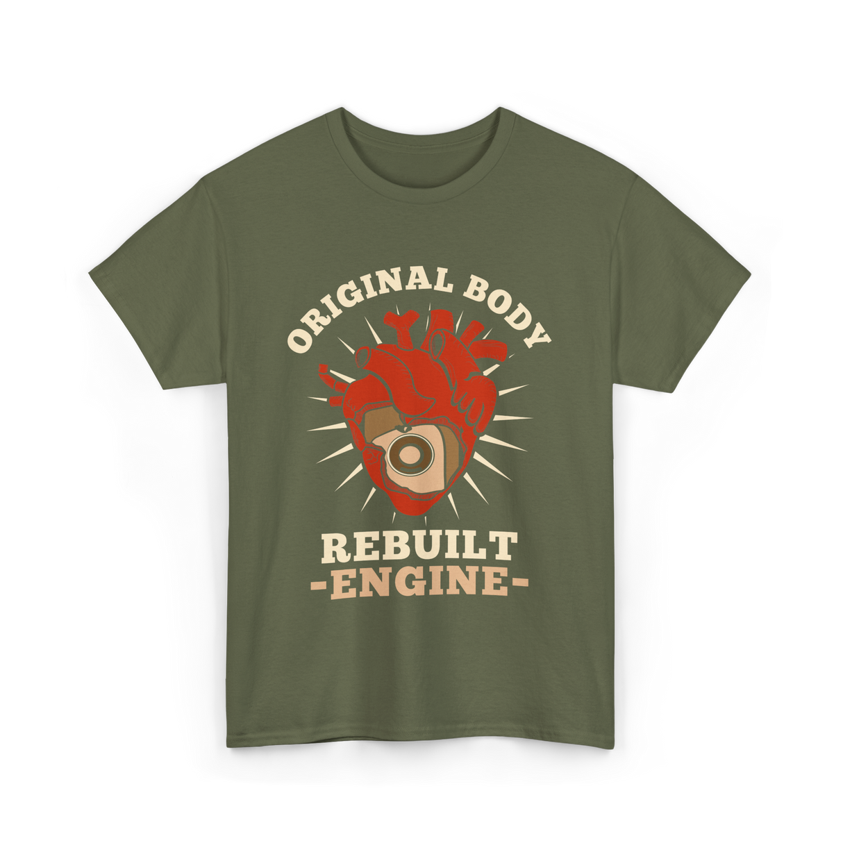 Original Body Rebuilt Engine Heart T-Shirt - Military Green