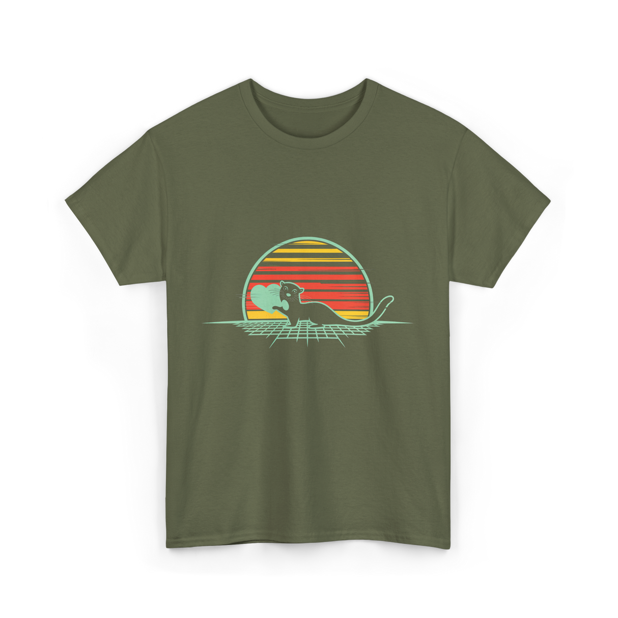 Otter Love Retro Animal Lover T-Shirt - Military Green