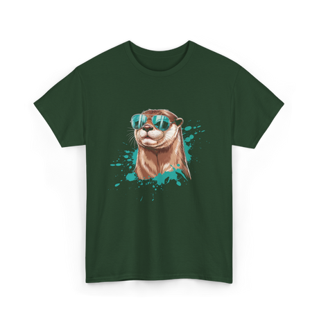 Otter With Sunglasses Otter T-Shirt - Forest Green