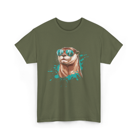 Otter With Sunglasses Otter T-Shirt - Military Green