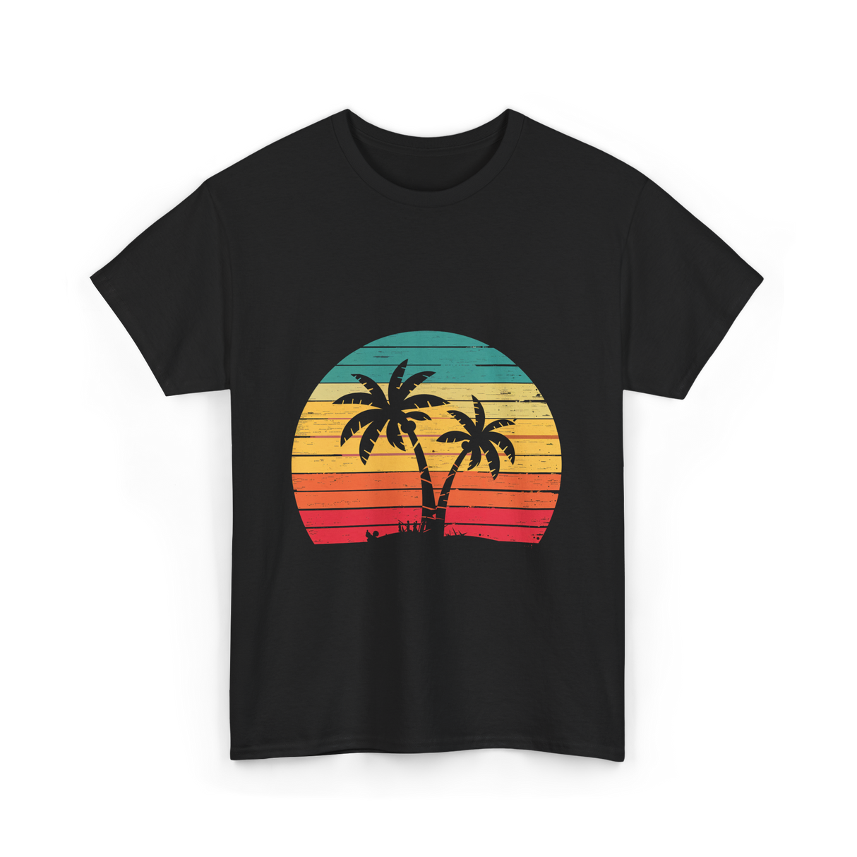 Palm Tree Retro Tropical Beach Art T-Shirt - Black