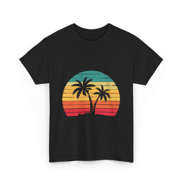 Palm Tree Retro Tropical Beach Art T-Shirt - Black