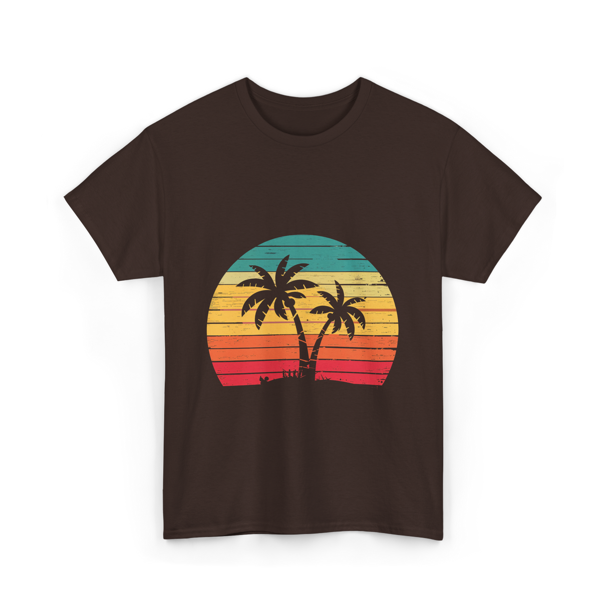 Palm Tree Retro Tropical Beach Art T-Shirt - Dark Chocolate