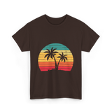 Palm Tree Retro Tropical Beach Art T-Shirt - Dark Chocolate