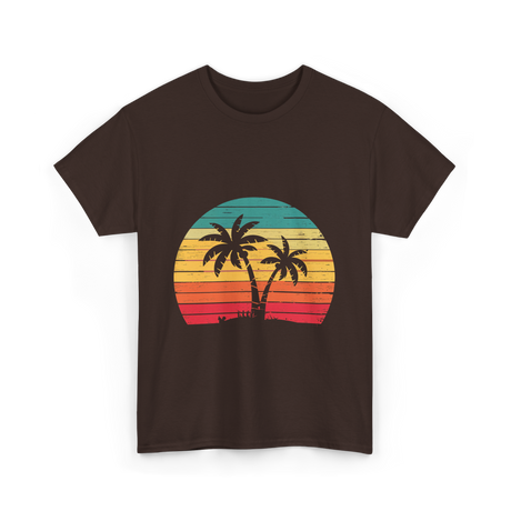 Palm Tree Retro Tropical Beach Art T-Shirt - Dark Chocolate