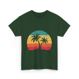 Palm Tree Retro Tropical Beach Art T-Shirt - Forest Green