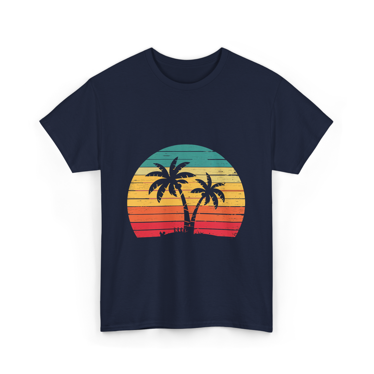 Palm Tree Retro Tropical Beach Art T-Shirt - Navy