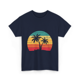 Palm Tree Retro Tropical Beach Art T-Shirt - Navy