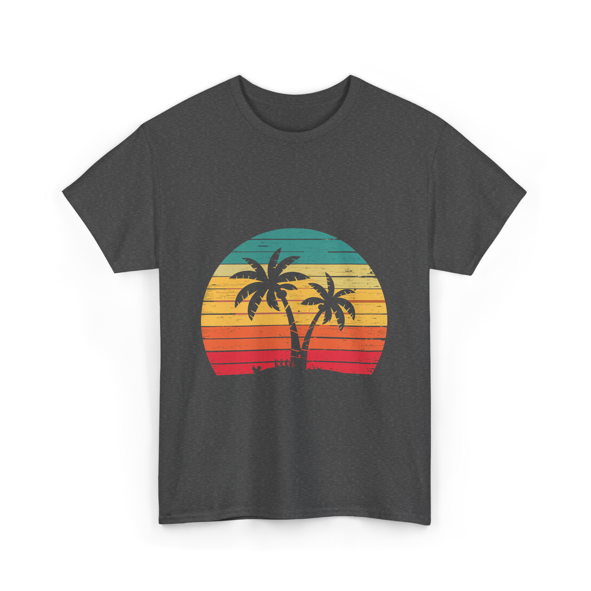 Palm Tree Retro Tropical Beach Art T-Shirt - Dark Heather