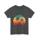 Palm Tree Retro Tropical Beach Art T-Shirt - Dark Heather