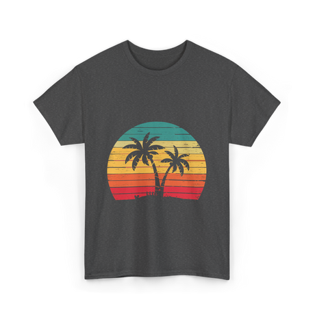 Palm Tree Retro Tropical Beach Art T-Shirt - Dark Heather