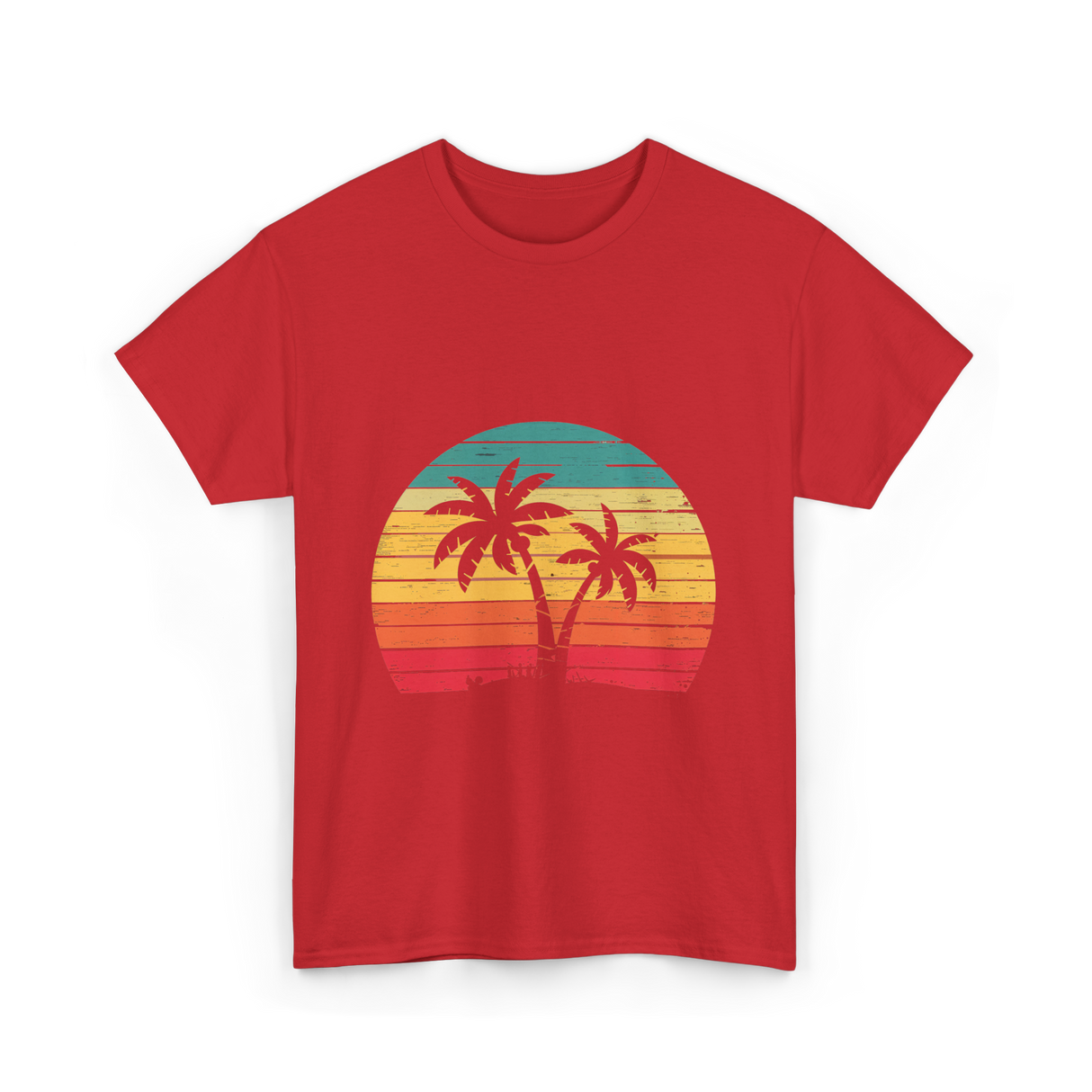 Palm Tree Retro Tropical Beach Art T-Shirt - Red