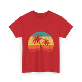 Palm Tree Retro Tropical Beach Art T-Shirt - Red